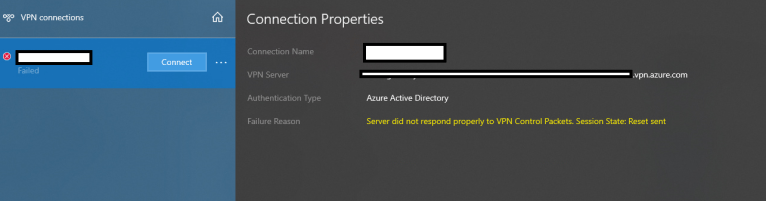 [Error] Dialing VPN connection , Status = Server did not respond ...