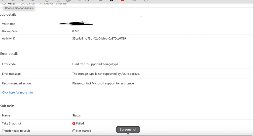 This storage type is not supported by azure&nbsp;backup